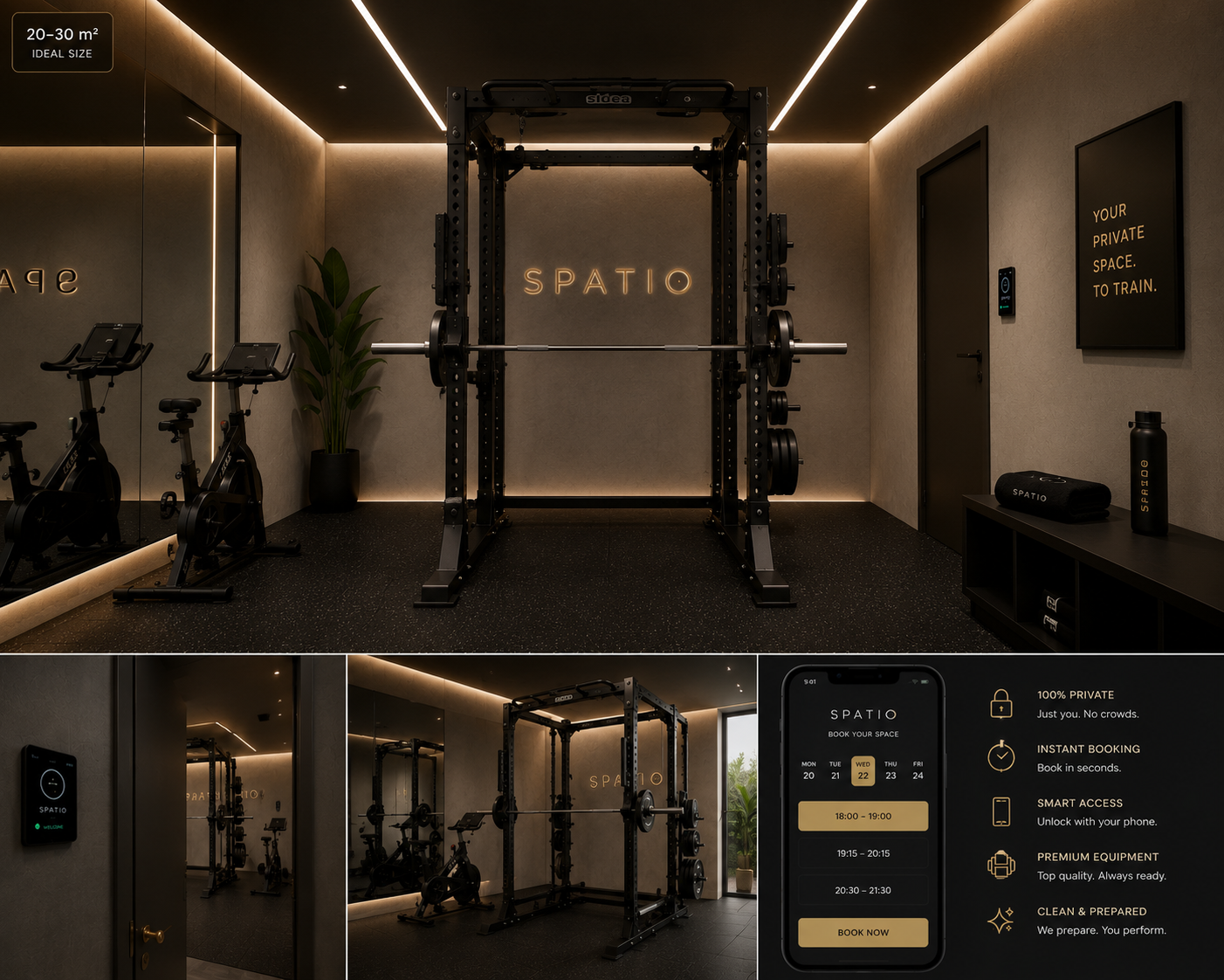 Spazio di allenamento privato SPATIO con attrezzatura premium — tutto per te